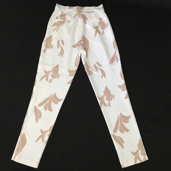 White and Tan Floral Print Trousers - Picture 2 of 6